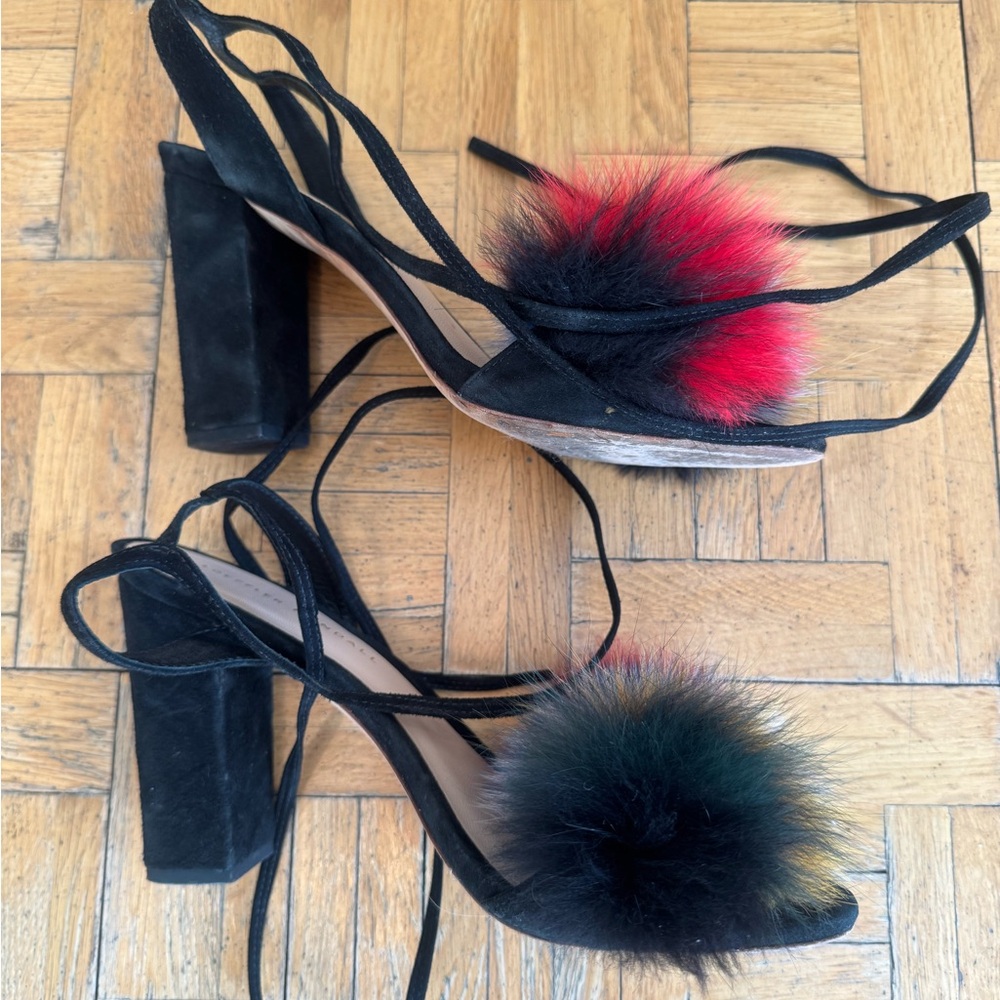 Loeffler Randall Black Heels with Colorful Pom Poms - Picture 3 of 4